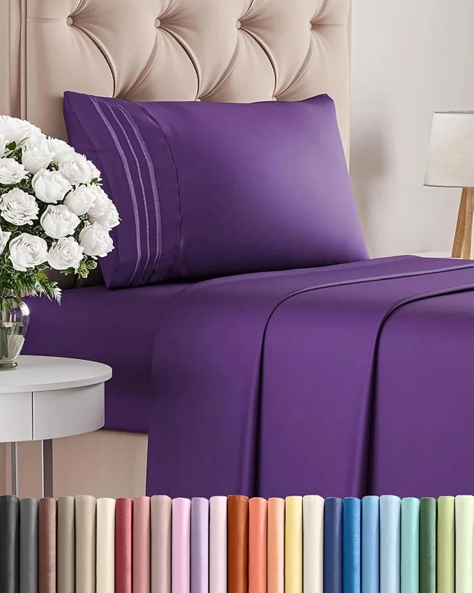 Superior Twin XL Size 3 Piece Sheet Set – Comfy Breathable amp Cooling Bed Sheets Set – Hotel Luxury Bedding for Women Men Kids Teens Boys amp Girls – Deep Pockets Ultra-Soft Wrinkle – Oeko-Tex – Purple Powerful