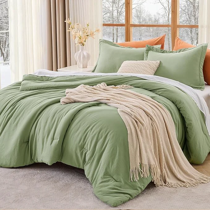 Refined MUXHOMO Green California King Comforter Set All Season Ultra Soft Down Bedding – 3 Piece Lightweight Bed Set Includes 1 Comforter 104 quot x96 quot and 2 Pillow Shams 20 quot x36 quot Luxury