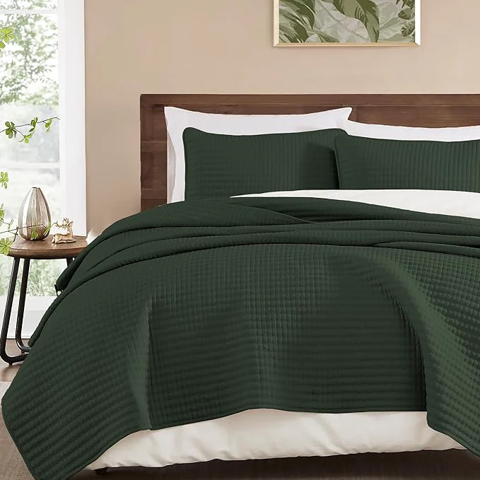 Elegant WRENSONGE Queen Quilt-3 Pieces Lightweight Bedspreads Dark Green Queen Size Quilt Bedding Set for All Seasons Soft Summer Coverlet with 2 Pillow Shams Suitable for Bed Couch Enhanced