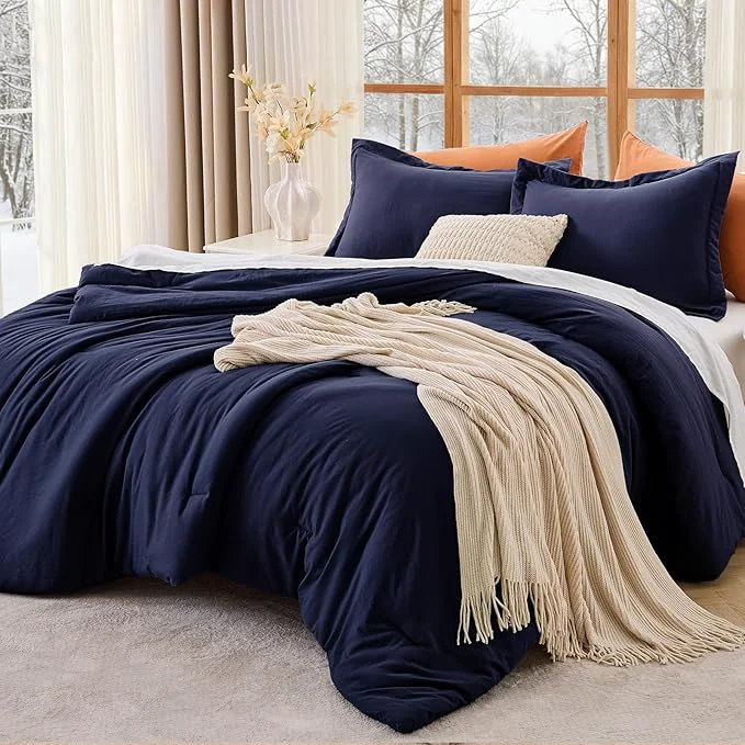 First-Class MUXHOMO California King Comforter Set All Season Ultra Soft Down Bedding – 3 Piece Lightweight Bed Set Includes 1 Comforter 104 quot x96 quot and 2 Pillow Shams 20 quot x36 quot Navy Blue Trusted