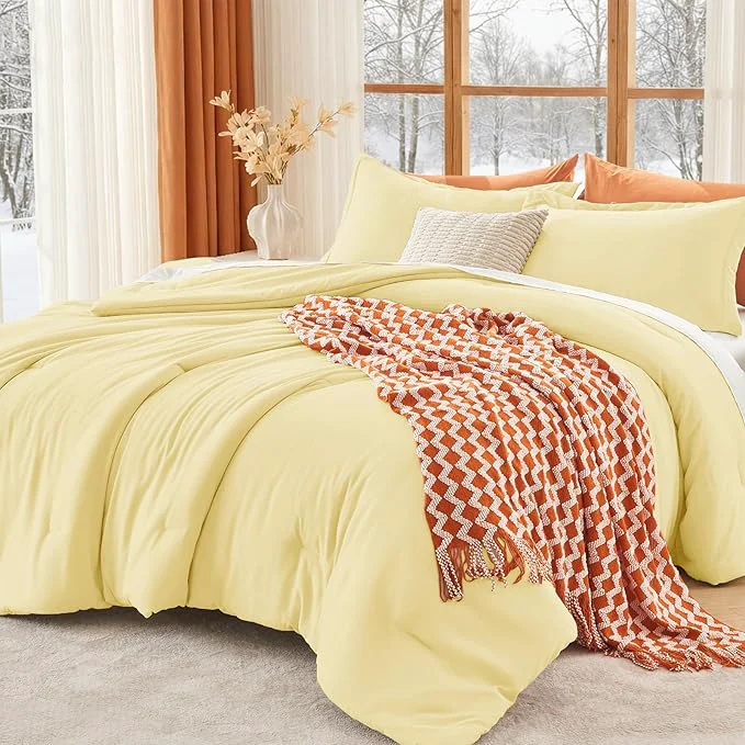 Fine MUXHOMO Queen Comforter Set All Season Ultra Soft Down Bedding – 3 Piece Lightweight Bed Set Includes 1 Comforter 90 quot x90 quot and 2 Pillow Shams 20 quot x26 quot Cream Yellow Premium Material