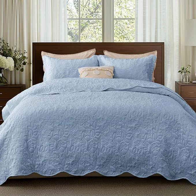 Reliable Bedsure Quilt King Size – Ultra Soft Pre-Washed Cloud-Like Bedding All-Season Lightweight Comforter for Country Bedroom Leaf Design Coverlet in Mineral Blue 106 x 96 Inches Stitch- Quilting Ultra Soft Lightweight Machine Washable Pet-Friendly Premium Material