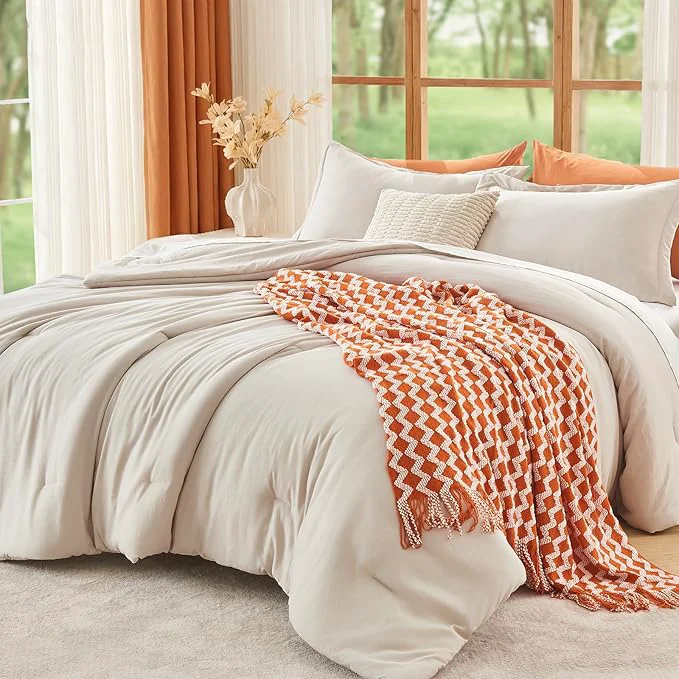 Responsible MUXHOMO Beige King Size Comforter Set All Season Ultra Soft Down Bedding – 3 Piece Lightweight Bed Set Includes 1 Comforter 104 quot x90 quot and 2 Pillow Shams 20 quot x36 quot Fashionable