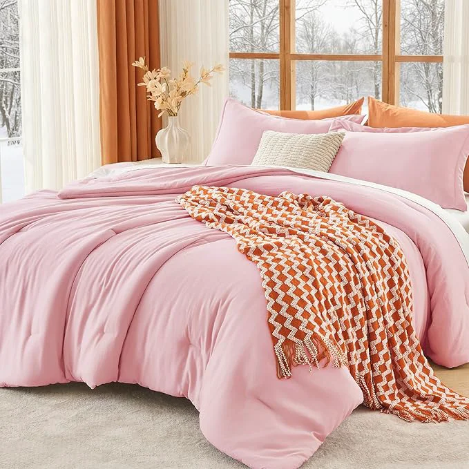High-End MUXHOMO Pink King Size Comforter Set All Season Ultra Soft Down Bedding – 3 Piece Lightweight Bed Set Includes 1 Comforter 104 quot x90 quot and 2 Pillow Shams 20 quot x36 quot Sustainable