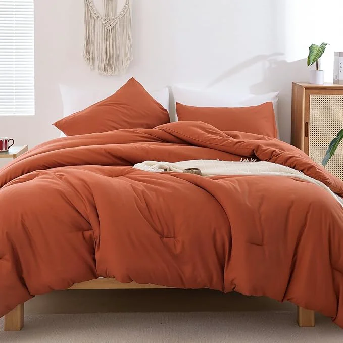 Outstanding ROSGONIA Queen Comforter Set Burnt Orange 3pcs 1 Boho Terracotta Comforter amp 2 Pillowcases Lightweight Fall Bedding Rust Blanket All Season Quilt Refined