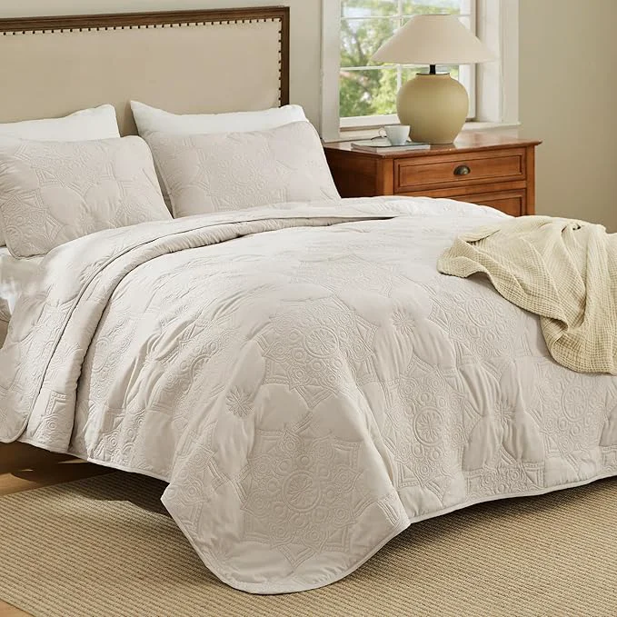 Responsible Bedsure King Quilt – Beige Bedspread King Size amp Lightweight Comforter Modern Coverlet with Mandala Pattern Ultra Soft All-Season Bedding 106 x 96 Inches Stitch- Quilting Ultra Soft Lightweight Machine Washable Pet-Friendly User-Friendly