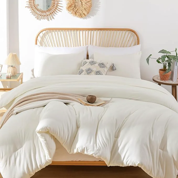 Trendy ROSGONIA Oversized King Comforter Ivory 3pcs 1 Boho Comforter amp 2 Pillowcases Soft Lightweight Oversized King Size Comforter Sets All Season Bedding Stylish