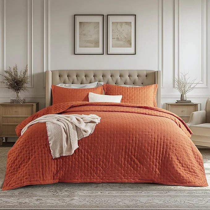 Advanced Bedsure Quilts Queen Size – Red Orange Bedspread Queen Size amp Lightweight Comforter Boho Coverlet with Clover Pattern Ultra Soft All-Season Bedding 90 x 96 Inches Stitch- Quilting Ultra Soft Lightweight Machine Washable Pet-Friendly