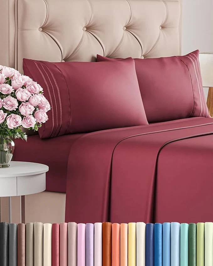 Top-Quality Queen Size 4 Piece Sheet Set – Comfy Breathable amp Cooling Bed Sheets Set – Hotel Luxury Bedding for Women Men Kids Teens Boys amp Girls – Deep Pockets Ultra-Soft Wrinkle – Oeko-Tex – Burgundy Expertly Made