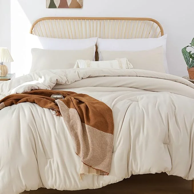 Sustainable ROSGONIA Oversized King Comforter Beige 3pcs 1 Boho Comforter amp 2 Pillowcases Soft Lightweight Oversized King Size Comforter Sets All Season Bedding Genuine
