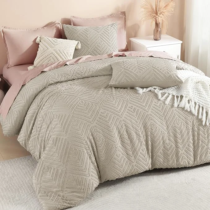 Next-Generation Litanika California King Comforter Set Oatmeal 3 Pieces Tufted Boho Farmhouse Bedding Comforter Sets Lightweight Fluffy Comforter Bed Set for All Season 104x96In Comforter and 2 Pillowcases Trusted