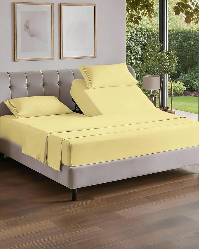 Fashionable Flex Top Split Head King 4 Piece Sheet Set – Comfy Breathable amp Cooling Bed Sheets Set – Hotel Luxury Bedding for Women Men Kids Teens Boys amp Girls – Deep Pockets Ultra-Soft – Oeko-Tex – Yellow Solid