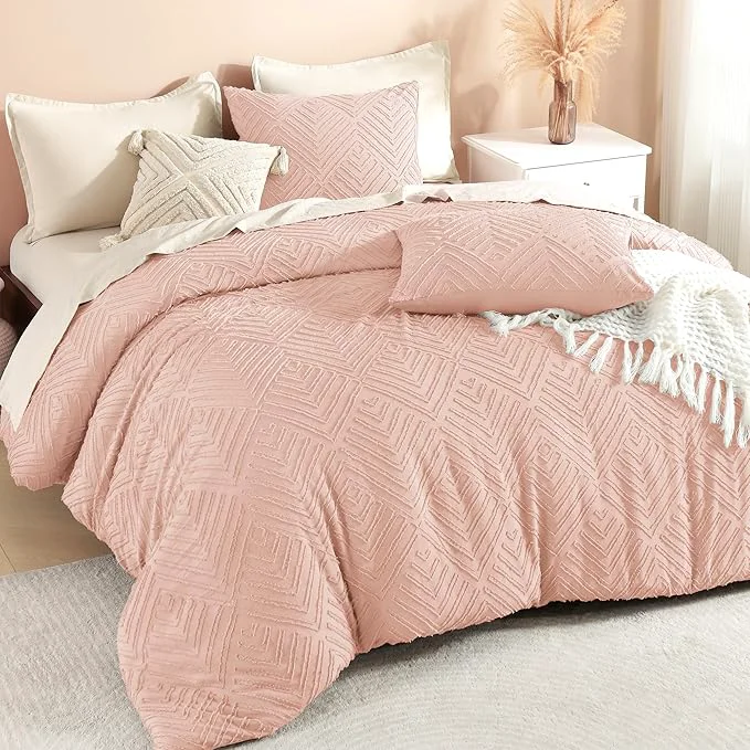 Convenient Litanika Blush Pink King Size Comforter Set 3 Pieces Tufted Boho Farmhouse Bedding Comforter Sets Lightweight Fluffy Comforter Bed Set for All Season 104x90In Comforter and 2 Pillowcases Official