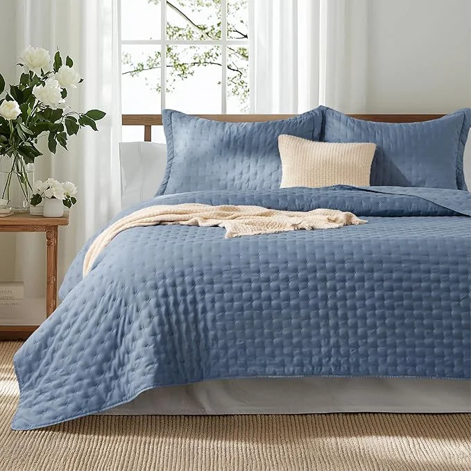 Premium Material Bedsure Quilts Queen Size – Mineral Blue Bedspread Queen Size amp Lightweight Comforter Modern Coastal Coverlet with Clover Pattern Ultra Soft All-Season Bedding 90 x 96 Inches Stitch- Quilting Ultra Soft Lightweight Machine Washable Pet-Fri… Organic