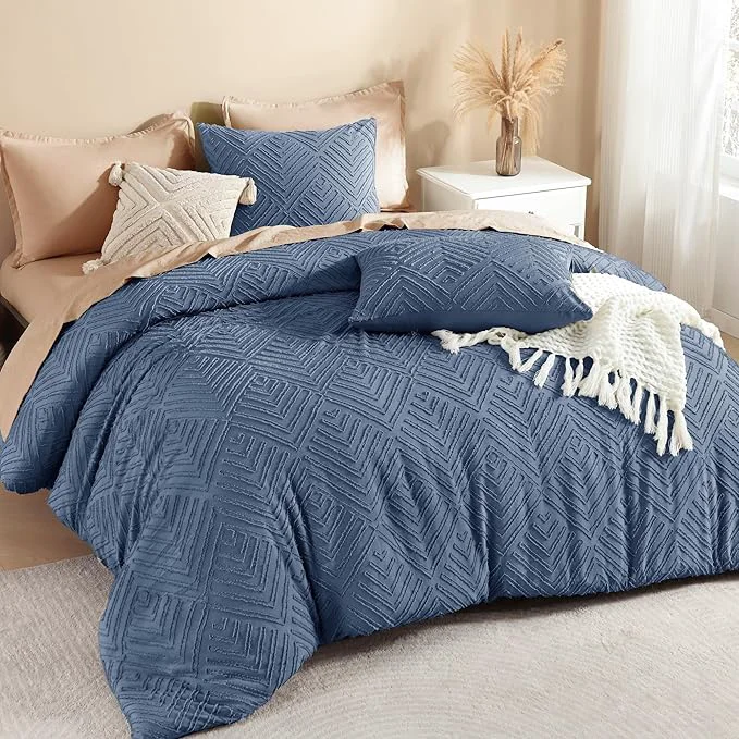 Verified Litanika Super King Comforter Ocean Blue 3 Pieces Tufted Boho Farmhouse Bedding Comforter Set Lightweight Fluffy All Season Comforter Set 120x120In Comforter amp 2 Pillowcases Trendy