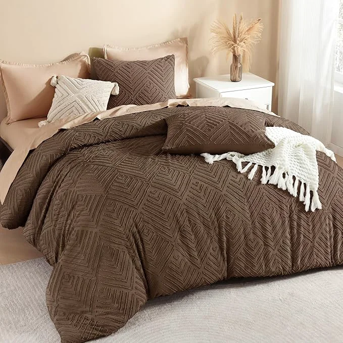 Classic Litanika California King Comforter Set Brown 3 Pieces Tufted Boho Farmhouse Bedding Comforter Sets Lightweight Fluffy Comforter Bed Set All Season 104x96In Comforter amp 2 Pillowcases Green