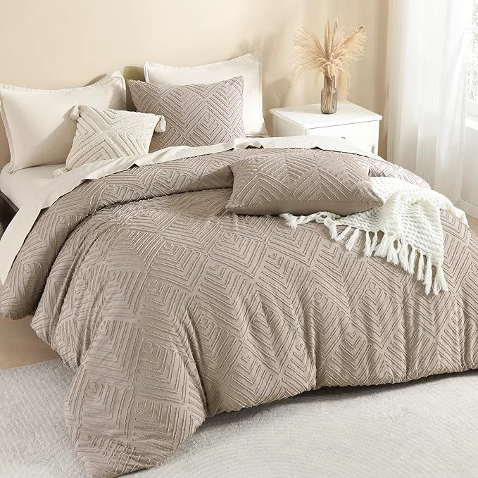 Prestigious Litanika Super King Comforter Light Coffee 3 Pieces Tufted Boho Farmhouse Bedding Comforter Set Lightweight Fluffy All Season Comforter Set 120x120In Comforter amp 2 Pillowcases Sophisticated