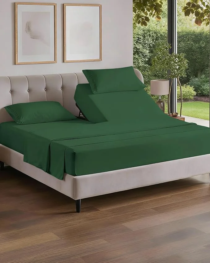 First-Class Flex Top Split Head King 4 Piece Sheet Set – Comfy Breathable amp Cooling Bed Sheets Set – Hotel Luxury Bedding for Women Men Kids Teens Boys amp Girls – Deep Pockets Soft – Oeko-Tex – Emerald Green Classic
