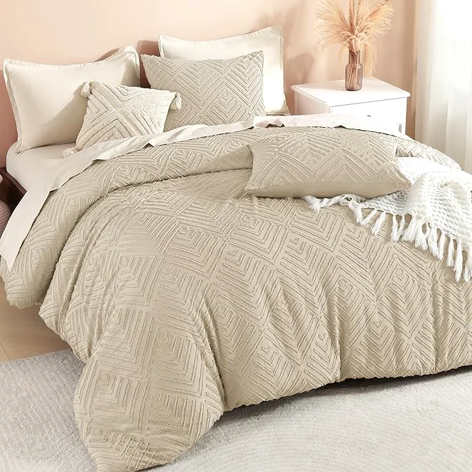 Expertly Made Litanika Khaki King Size Comforter Set 3 Pieces Tufted Boho Farmhouse Bedding Comforter Sets Lightweight Fluffy Comforter Bed Set for All Season 104x90In Comforter and 2 Pillowcases Contemporary