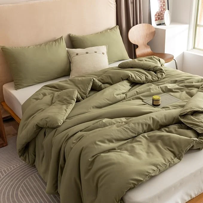 Top-Quality ROSGONIA Oversized King Comforter 120×120 3pcs Super King Comforter 1 Olive Green Comforter amp 2 Pillowcases Lightweight Warm Bedding Set Quilt Classic