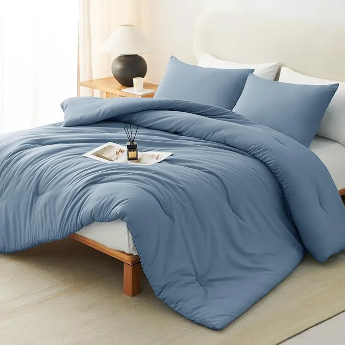 Selected CozyLux Oversized Queen Comforter Set Grayish Blue 3 Pieces 98×98 Solid Breathable Bedding Set All Season Dusty Blue Luxury Soft Lightweight Bed Set with Down Comforter and 2 Pillowcases Prestigious