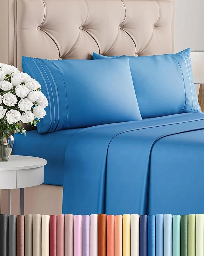 Solid Cal King Size 4 Piece Sheet Set – Comfy Breathable amp Cooling Bed Sheets Set – Hotel Luxury Bedding for Women Men Kids Teens Boys amp Girls – Deep Pockets Soft Wrinkle – Oeko-Tex – Royal Blue Elegant