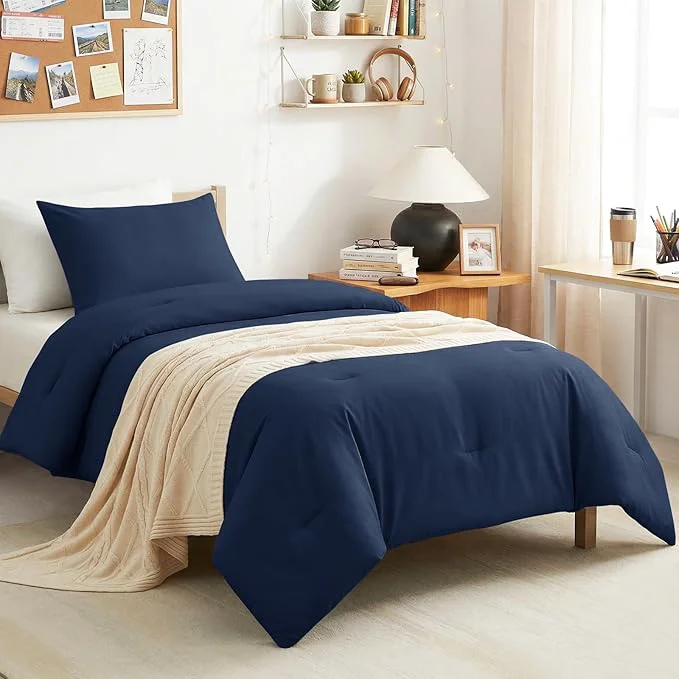 Comfortable CozyLux Twin Twin XL Comforter Set Navy Blue 2 Pieces Twin Extra Long Solid Breathable Bedding Sets for College Dorm Luxury Soft Bed Set with Down Comforter and 1 Pillowcase All Seasons Durable