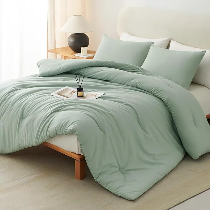 Trusted CozyLux Full Size Comforter Set Sage Green 3 Pieces Solid Breathable Quilted Bedding Sets Luxury Lightweight Soft Bed Set with Down Comforter and 2 Pillowcases for All Seasons Prestigious