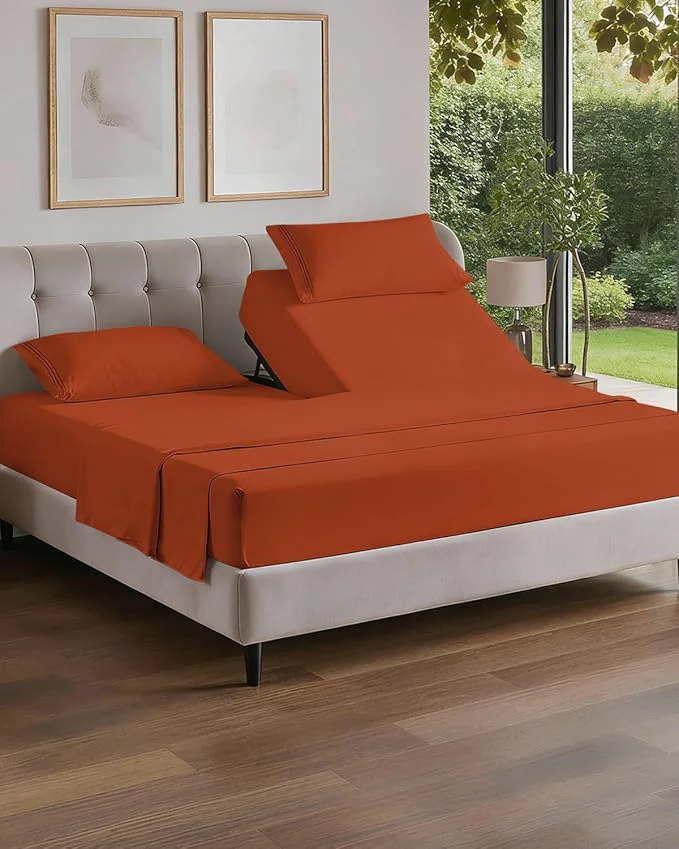 Outstanding Flex Top Split Head King 4 Piece Sheet Set – Comfy Breathable amp Cooling Bed Sheets Set – Hotel Luxury Bedding for Women Men Kids Teens Boys amp Girls – Deep Pockets Soft and Oeko-Tex – Terracotta Crafted