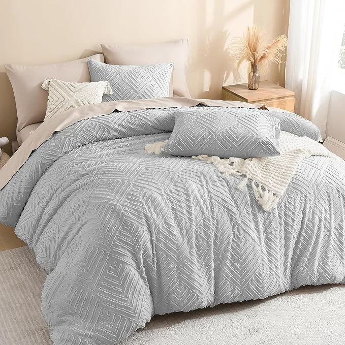 Efficient Litanika California King Comforter Set Light Grey 3 Pieces Tufted Boho Farmhouse Bedding Comforter Sets Lightweight Fluffy Comforter Bed Set All Season 104x96In Comforter amp 2 Pillowcases Next-Generation
