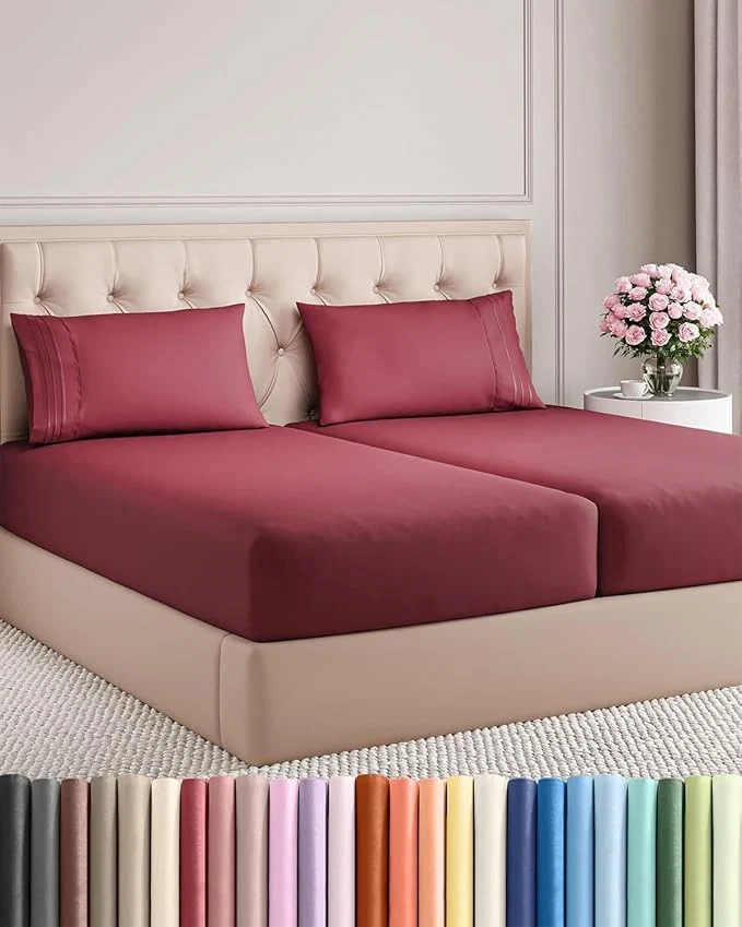 Powerful Split King Size 5 Piece Sheet Set – Comfy Breathable amp Cooling Bed Sheets Set – Hotel Luxury Bedding for Women Men Kids Teens Boys amp Girls – Deep Pockets Soft Wrinkle – Oeko-Tex – Burgundy Proven