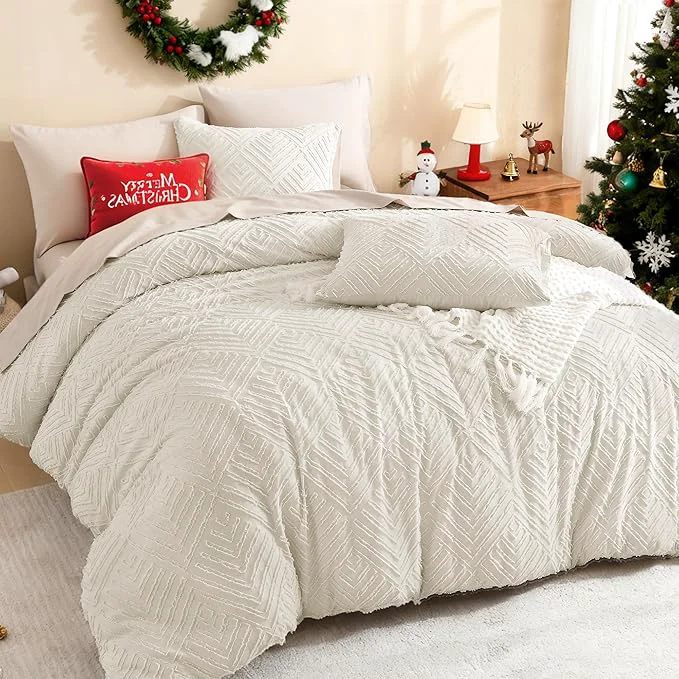 Fast Litanika Beige Oversized Queen Comforter 3 Pieces Cream Tufted Boho Farmhouse Bedding Comforter Sets Lightweight Fluffy Comforter Bed Set for All Season 98x98In Comforter and 2 Pillowcases Natural
