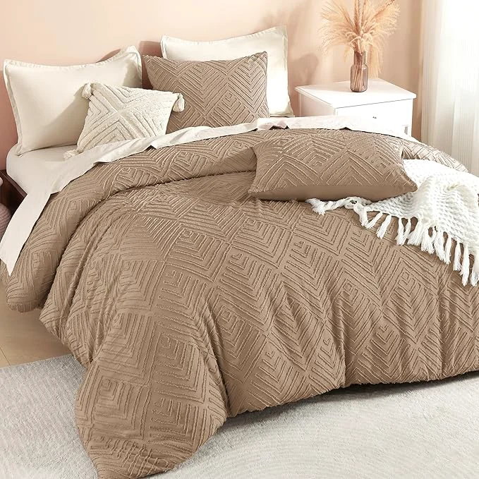 Environmentally Friendly Litanika Oversized Queen Comforter Taupe 3 Pieces Tufted Boho Farmhouse Bedding Comforter Set Lightweight Fluffy All Season Comforter Set 98x98In Comforter amp 2 Pillowcases Long-Lasting