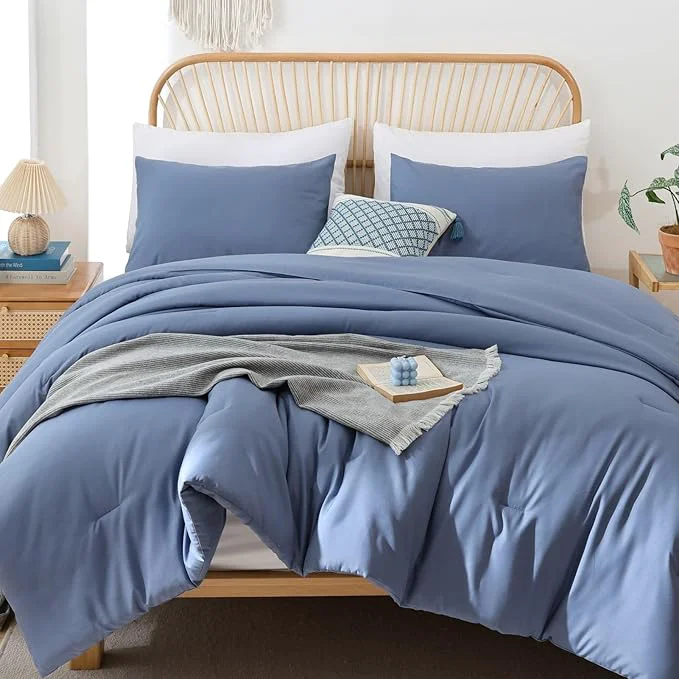 Durable ROSGONIA Comforter Full Size for Girls Boys Teens Slate Blue 3pcs 1 Blue Comforter amp 2 Pillowcases Lightweight Dorm Bedding Full Size Functional