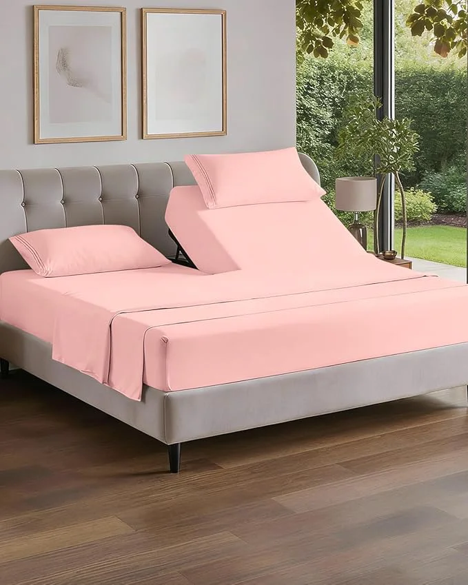 Green Flex Top Split Head King 4 Piece Sheet Set – Comfy Breathable amp Cooling Bed Sheets Set – Hotel Luxury Bedding for Women Men Kids Teens Boys amp Girls – Deep Pockets Soft and Oeko-Tex – Baby Pink Sustainable