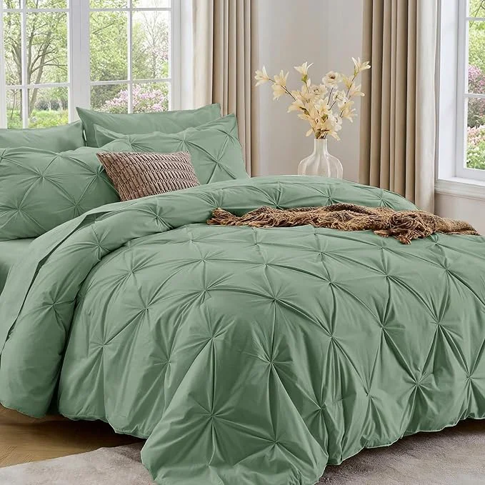 Optimized Sasttie Full Size Comforter Set 7-Piece Bed in a Bag Double Pintuck Bedding Set for All Season Includes Comforter Flat Sheet Fitted Sheet Pillowcases and Pillowshams Sage Green Refined