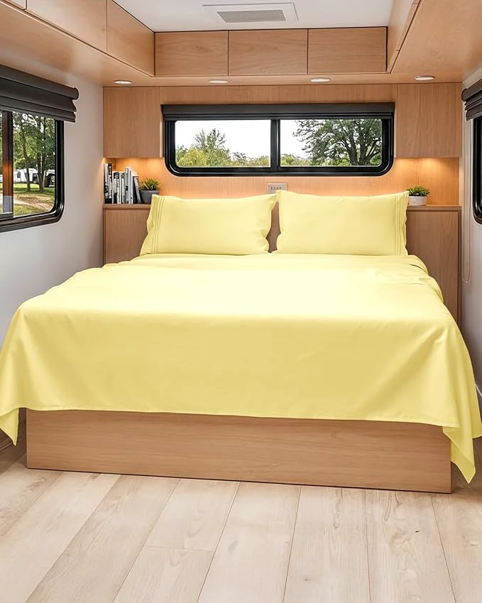 Fine Short Queen Size 4 Piece Sheet Set – RV Short Queen Soft Breathable amp Cooling Bed Sheets Set w Deep Pockets – Hotel Luxury Bedding for Women Men Kids Teens Boys and Girls – Oeko-Tex – Yellow Reusable