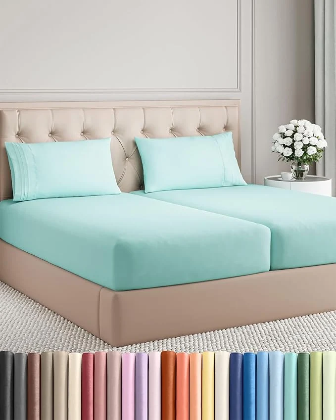 Advanced Split King Size 5 Piece Sheet Set – Comfy Breathable amp Cooling Bed Sheets Set – Hotel Luxury Bedding for Women Men Kids Teens Boys amp Girls – Deep Pockets Soft Wrinkle – Oeko-Tex – Spa Blue Organic