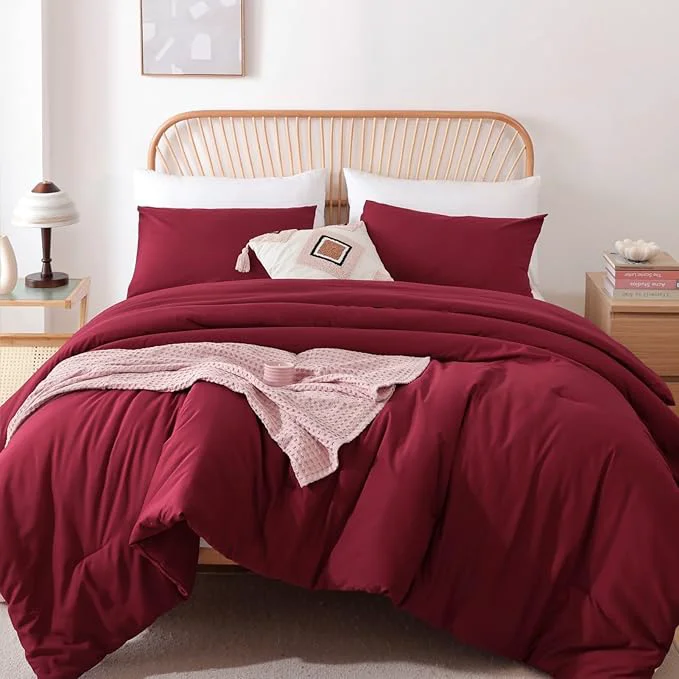 Environmentally Friendly ROSGONIA Oversized Queen Comforter Dark Red 3pcs 1 Comforter amp 2 Pillowcases Lightweight Oversized Queen Comforter Sets Bedding Blanket Quilts Fine