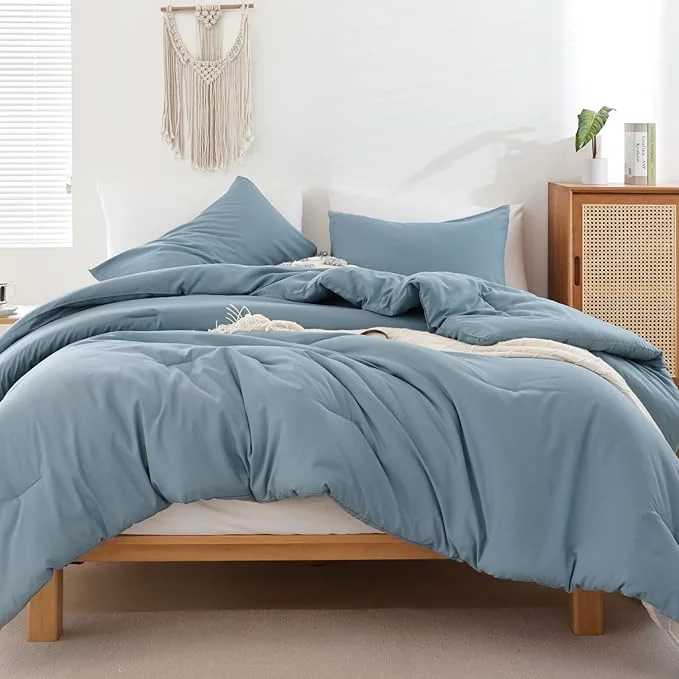 Fine Crafted ROSGONIA King Size Comforter Set Dusty Blue 3pcs 1 Boho Blue Comforter amp 2 Pillowcases All Season Bedding Lightweight Bedspread Blanket Quilt Minimalist