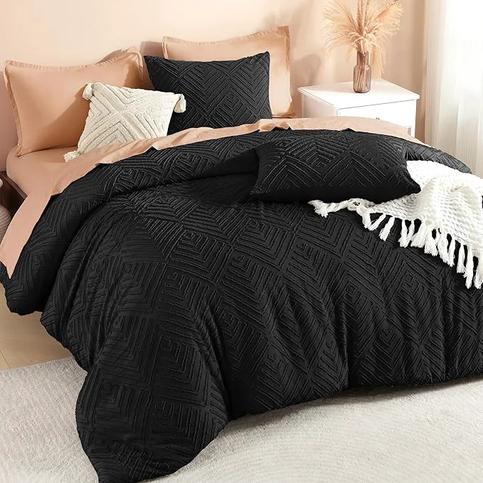 Organic Litanika Oversized Queen Comforter Black 3 Pieces Tufted Boho Farmhouse Bedding Comforter Set Lightweight Fluffy All Season Comforter Set 98x98In Comforter amp 2 Pillowcases Secure