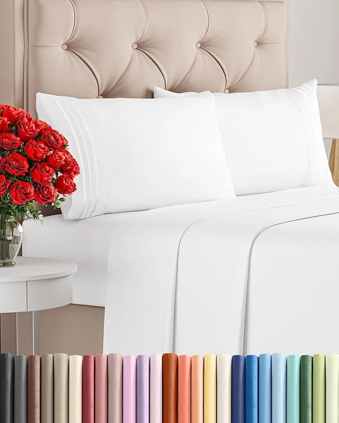 Professional Queen Size 4 Piece Sheet Set – Comfy Breathable amp Cooling Bed Sheets Set – Hotel Luxury Bedding for Women Men Kids Teens Boys amp Girls – Deep Pockets Ultra-Soft Wrinkle – Oeko-Tex – White Smooth