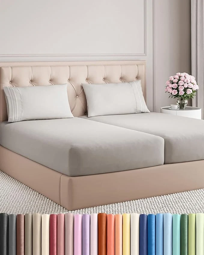 Traditional Split King Size 5 Piece Sheet Set – Comfy Breathable amp Cooling Bed Sheets Set – Hotel Luxury Bedding for Women Men Kids Teens Boys amp Girls – Deep Pockets and Wrinkle – Oeko-Tex – French Grey Selected