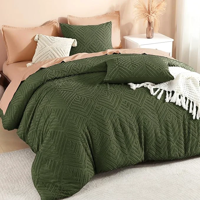 Environmentally Friendly Litanika California King Comforter Set Olive Green 3 Pieces Tufted Boho Farmhouse Bedding Comforter Sets Lightweight Fluffy Comforter Bed Set All Season 104x96In Comforter amp 2 Pillowcases Efficient
