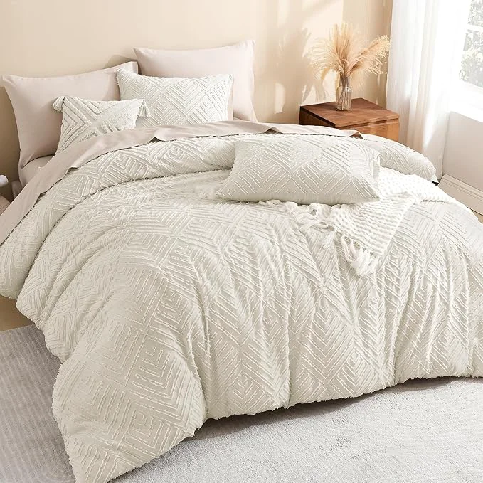 Powerful Litanika Beige Super King Size Comforter Set 3 Pieces Cream Tufted Boho Farmhouse Bedding Comforter Sets Lightweight Fluffy Comforter Bed Set for All Season 120x120In Comforter and 2 Pillowcases Proven