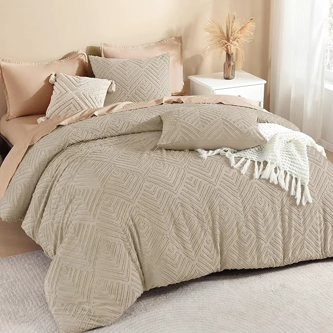 Easy-to-Use Litanika California King Comforter Set Wheat 3 Pieces Tufted Boho Farmhouse Bedding Comforter Sets Lightweight Fluffy Comforter Bed Set All Season 104x96In Comforter amp 2 Pillowcases Eco-Friendly