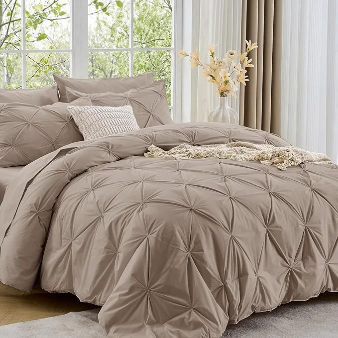 Superior Sasttie King Size Comforter Set 7-Piece Bed in a Bag Pintuck Bedding Set for All Season Includes Comforter Flat Sheet Fitted Sheet Pillowcases and Pillowshams Dark Linen Quality