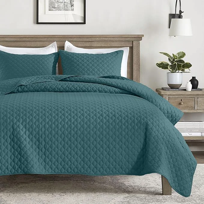 Elegant HORIMOTE HOME Quilt King Size Teal Blue Lightweight Quilt for Summer Ultra-Soft Microfiber Modern Style Quilted Clouds Pattern Bedspread Quit Set 3 Pieces 1 Quilt and 2 Pillow Shams Pure