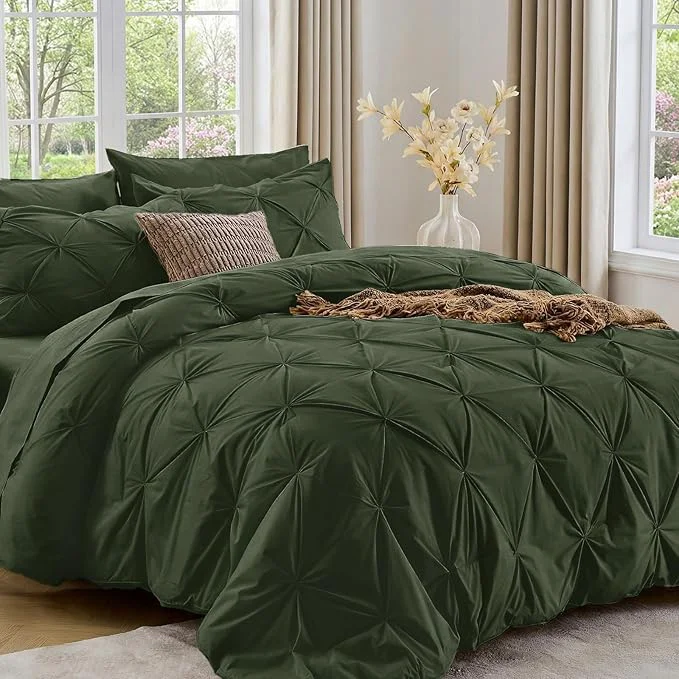 Official Sasttie Full Size Comforter Set 7-Piece Bed in a Bag Pintuck Bedding Set for All Season Includes Comforter Flat Sheet Fitted Sheet Pillowcases and Pillowshams Dark Green Outstanding