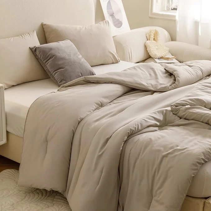 Pure ROSGONIA Oversized Queen Comforter Oatmeal 3pcs 1 Comforter amp 2 Pillowcases Lightweight Oversized Queen Comforter Sets Bedding Blanket Quilts Clean